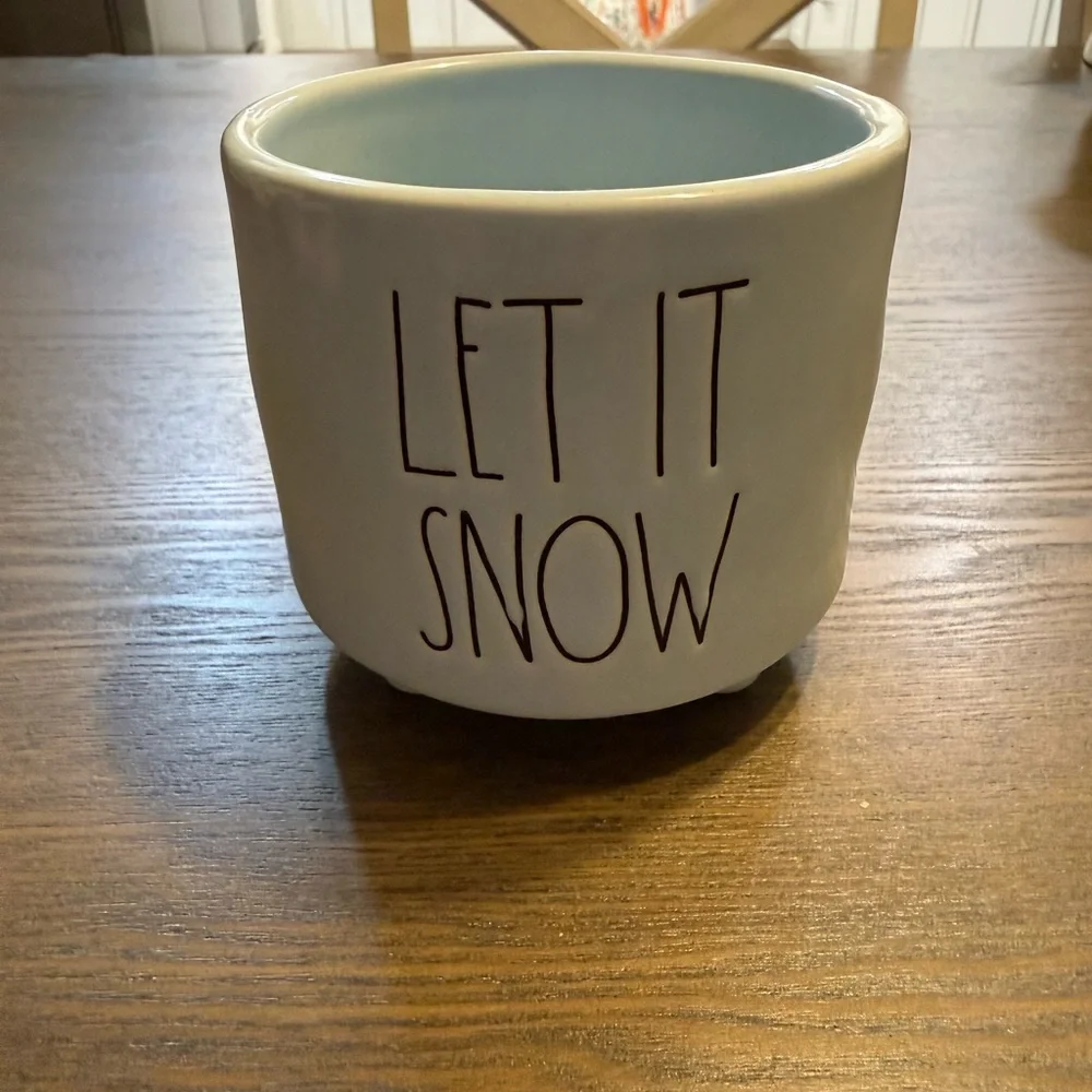 Rae Dunn- Let It Snow Ceramic Planter  Light Blue NWT